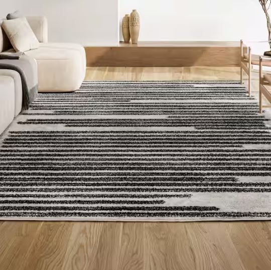 Khalil Modern Berber Stripe Cream/Black 8 ft. x 10 ft. Area Rug