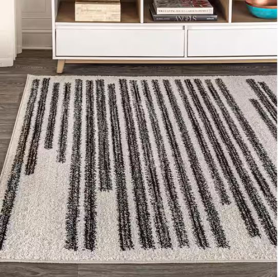 Khalil Modern Berber Stripe Cream/Black 8 ft. x 10 ft. Area Rug