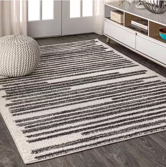 Khalil Modern Berber Stripe Cream/Black 8 ft. x 10 ft. Area Rug