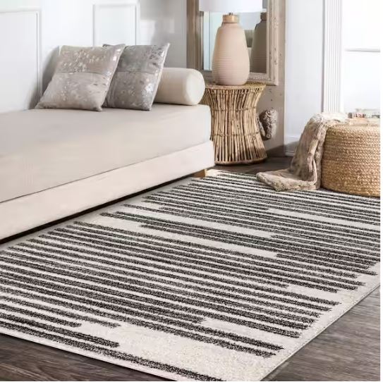 Khalil Modern Berber Stripe Cream/Black 8 ft. x 10 ft. Area Rug