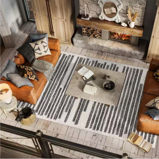 Khalil Modern Berber Stripe Cream/Black 8 ft. x 10 ft. Area Rug