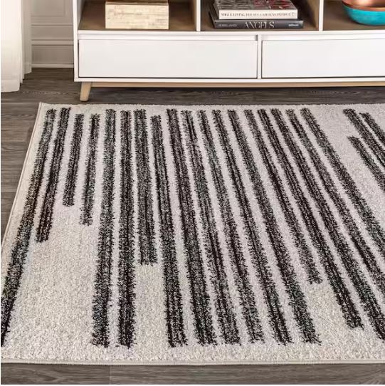 Khalil Modern Berber Stripe Cream/Black 8 ft. x 10 ft. Area Rug