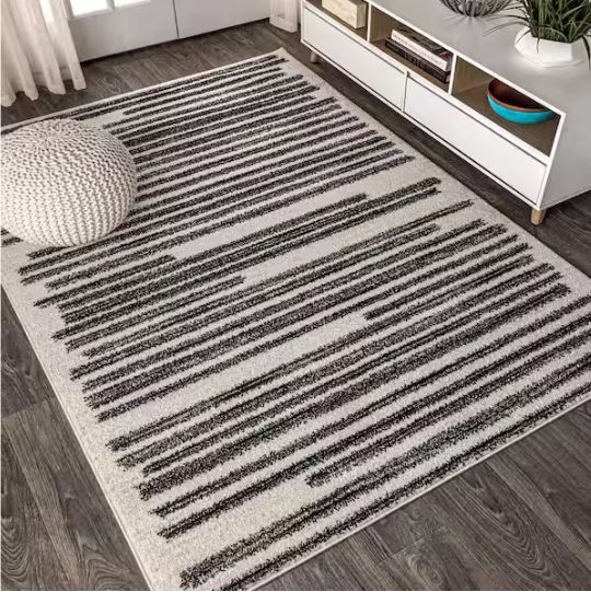 Khalil Modern Berber Stripe Cream/Black 8 ft. x 10 ft. Area Rug