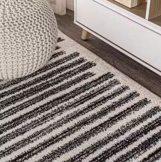 Khalil Modern Berber Stripe Cream/Black 8 ft. x 10 ft. Area Rug
