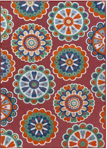 Mandala Red 8 ft. x 10 ft. Washable Bohemian Medallion Indoor Outdoor Area Rug