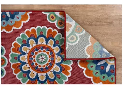 Mandala Red 8 ft. x 10 ft. Washable Bohemian Medallion Indoor Outdoor Area Rug