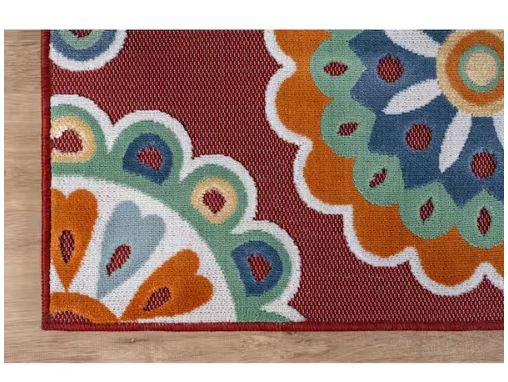 Mandala Red 8 ft. x 10 ft. Washable Bohemian Medallion Indoor Outdoor Area Rug