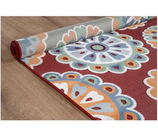 Mandala Red 8 ft. x 10 ft. Washable Bohemian Medallion Indoor Outdoor Area Rug
