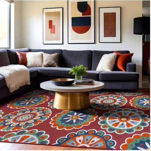 Mandala Red 8 ft. x 10 ft. Washable Bohemian Medallion Indoor Outdoor Area Rug
