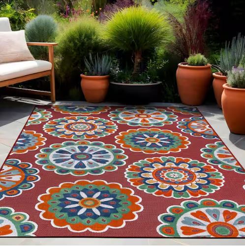 Mandala Red 8 ft. x 10 ft. Washable Bohemian Medallion Indoor Outdoor Area Rug