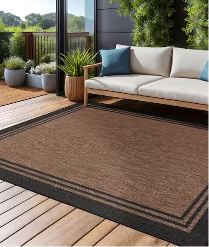 8 X 10 Gold Black Aloha Washable Bordered Indoor Outdoor Area Rug