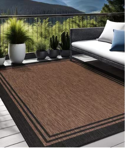 8 X 10 Gold Black Aloha Washable Bordered Indoor Outdoor Area Rug