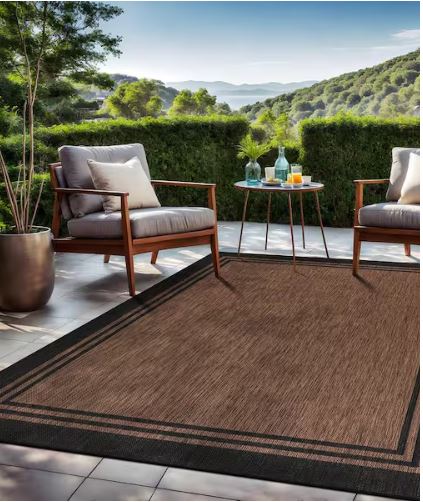 8 X 10 Gold Black Aloha Washable Bordered Indoor Outdoor Area Rug