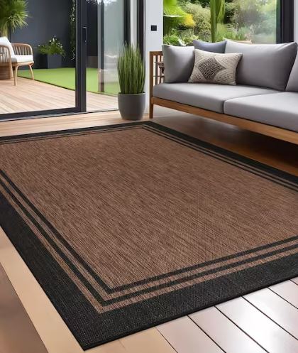 8 X 10 Gold Black Aloha Washable Bordered Indoor Outdoor Area Rug