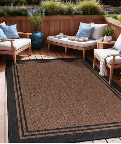 8 X 10 Gold Black Aloha Washable Bordered Indoor Outdoor Area Rug