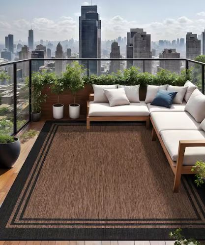 8 X 10 Gold Black Aloha Washable Bordered Indoor Outdoor Area Rug
