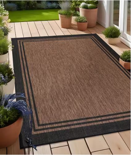 8 X 10 Gold Black Aloha Washable Bordered Indoor Outdoor Area Rug