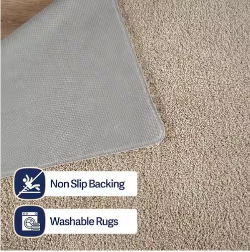 6 ft. x 9 ft. Beige Silky Solid Plus Thick Pile Non Slip Easy Clean Non Shedding Modern Indoor Area Rug