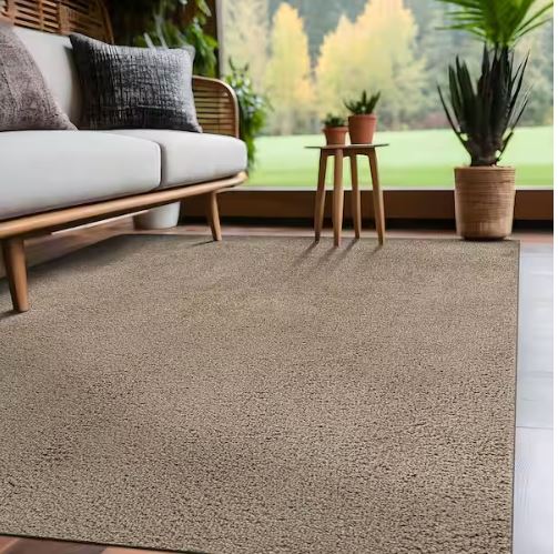 6 ft. x 9 ft. Beige Silky Solid Plus Thick Pile Non Slip Easy Clean Non Shedding Modern Indoor Area Rug