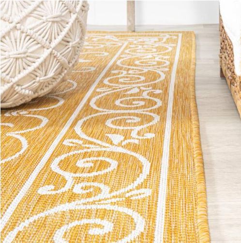 Charleston Vintage Filigree Textured Weave Yellow/Cream 8 ft. x 10 ft. Indoor/Outdoor Area Rug