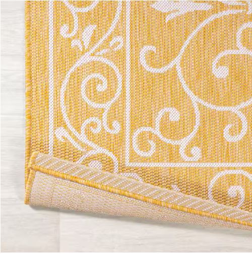 Charleston Vintage Filigree Textured Weave Yellow/Cream 8 ft. x 10 ft. Indoor/Outdoor Area Rug