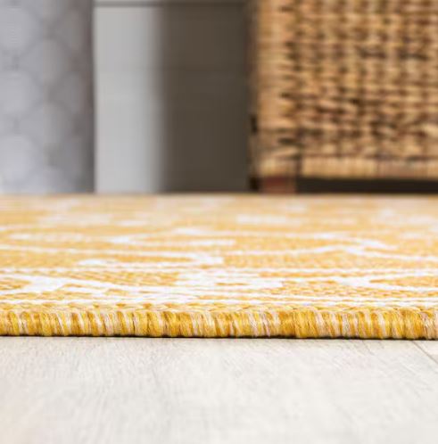 Charleston Vintage Filigree Textured Weave Yellow/Cream 8 ft. x 10 ft. Indoor/Outdoor Area Rug