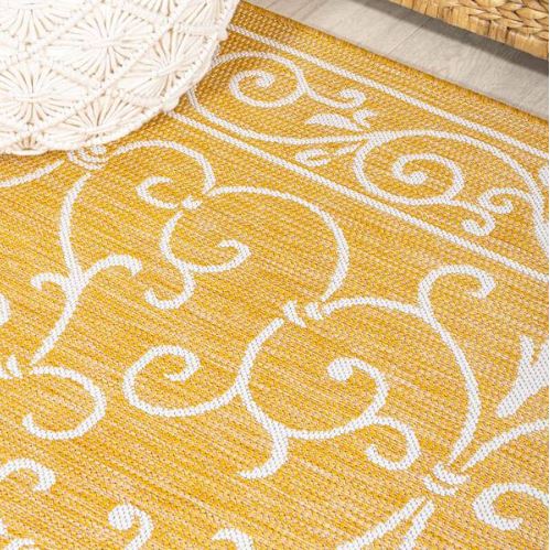 Charleston Vintage Filigree Textured Weave Yellow/Cream 8 ft. x 10 ft. Indoor/Outdoor Area Rug