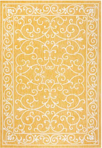 Charleston Vintage Filigree Textured Weave Yellow/Cream 8 ft. x 10 ft. Indoor/Outdoor Area Rug