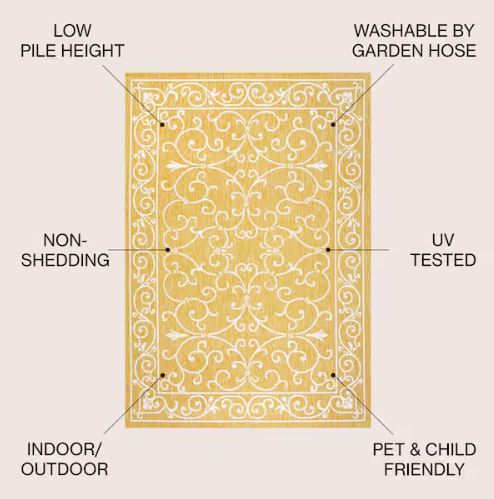 Charleston Vintage Filigree Textured Weave Yellow/Cream 8 ft. x 10 ft. Indoor/Outdoor Area Rug