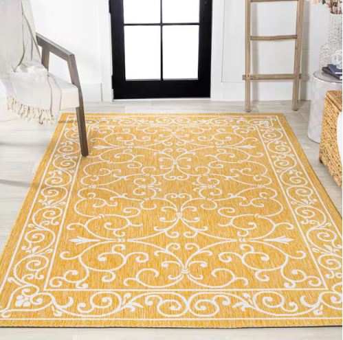 Charleston Vintage Filigree Textured Weave Yellow/Cream 8 ft. x 10 ft. Indoor/Outdoor Area Rug