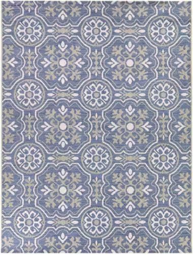 Blue 8 ft. x 10 ft. Neutral Tiles Indoor/Outdoor Area Rug