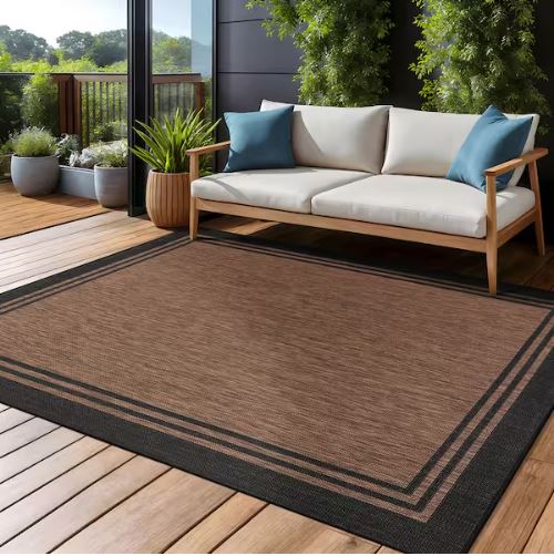 8 X 10 Gold Black Aloha Washable Bordered Indoor Outdoor Area Rug