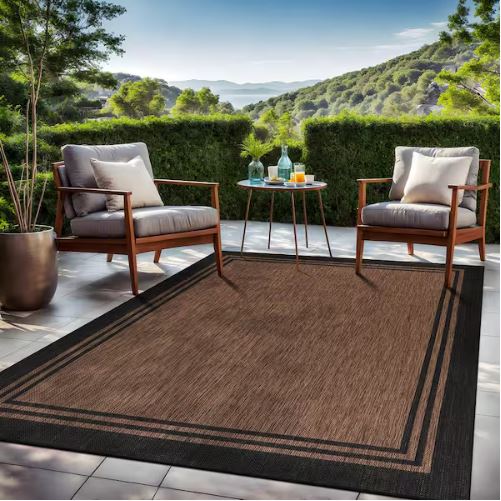 8 X 10 Gold Black Aloha Washable Bordered Indoor Outdoor Area Rug