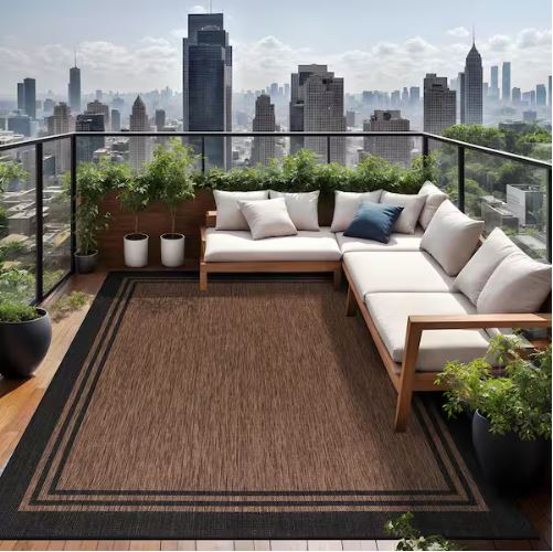 8 X 10 Gold Black Aloha Washable Bordered Indoor Outdoor Area Rug