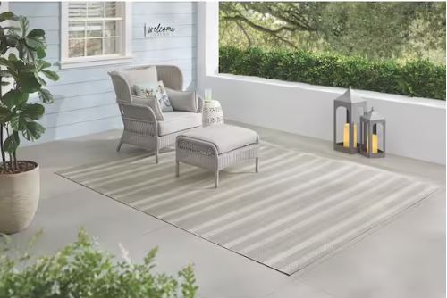 Black 8 x 10 Striped Indoor/Outdoor Area Rug