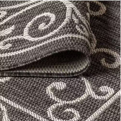 Charleston Vintage Filigree Black/Gray 7 ft. 9 in. x 10 ft. Textured Weave Indoor/Outdoor Area Rug