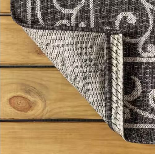 Charleston Vintage Filigree Black/Gray 7 ft. 9 in. x 10 ft. Textured Weave Indoor/Outdoor Area Rug