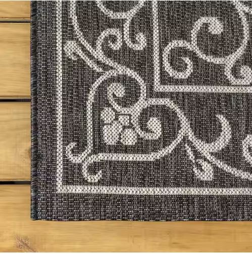 Charleston Vintage Filigree Black/Gray 7 ft. 9 in. x 10 ft. Textured Weave Indoor/Outdoor Area Rug