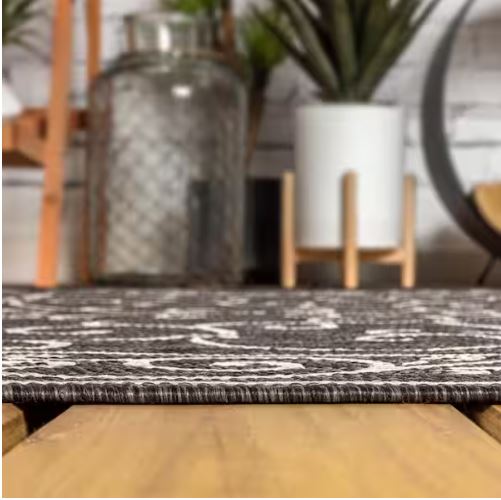Charleston Vintage Filigree Black/Gray 7 ft. 9 in. x 10 ft. Textured Weave Indoor/Outdoor Area Rug