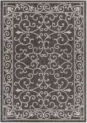 Charleston Vintage Filigree Black/Gray 7 ft. 9 in. x 10 ft. Textured Weave Indoor/Outdoor Area Rug