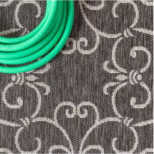Charleston Vintage Filigree Black/Gray 7 ft. 9 in. x 10 ft. Textured Weave Indoor/Outdoor Area Rug