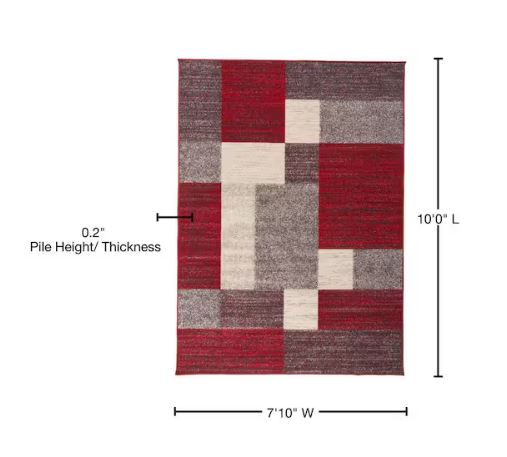 Geometric Boxes Design Non-Slip (Non-Skid) Red 7 ft. 10 in. x 10 ft. Indoor Area Rug
