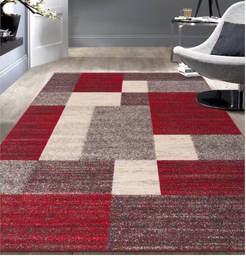 Geometric Boxes Design Non-Slip (Non-Skid) Red 7 ft. 10 in. x 10 ft. Indoor Area Rug