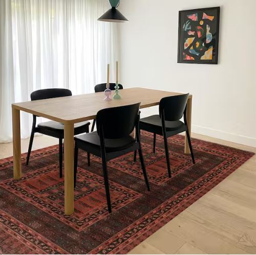 Lena Red and Black 8 ft. x 10 ft. Transitional Woven Oriental Polyester Rectangle Indoor Area Rug