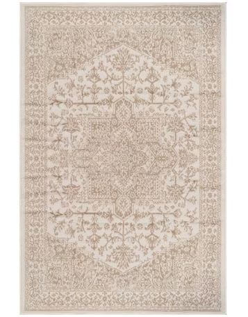 Athena Beige 6 ft. x 9 ft. Oriental Border Indoor Outdoor Patio Area Rug