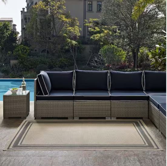 Rim Solid Border Borderline 8 ft. x 10 ft. Indoor and Outdoor Area Rug in Gray and Beige