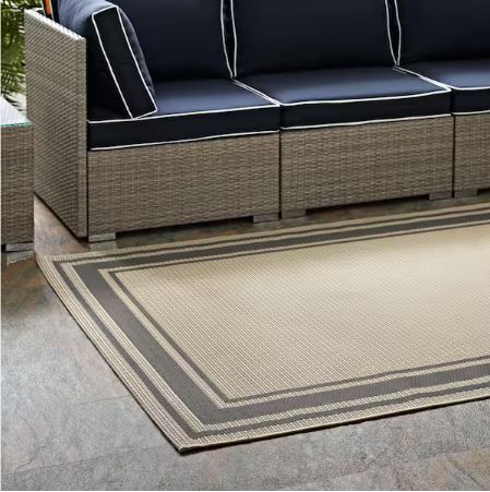8 ft. x 10 ft. Rim Solid Border Borderline Indoor and Outdoor Area Rug in Gray and Beige