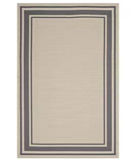 Rim Solid Border Borderline 8 ft. x 10 ft. Indoor and Outdoor Area Rug in Gray and Beige