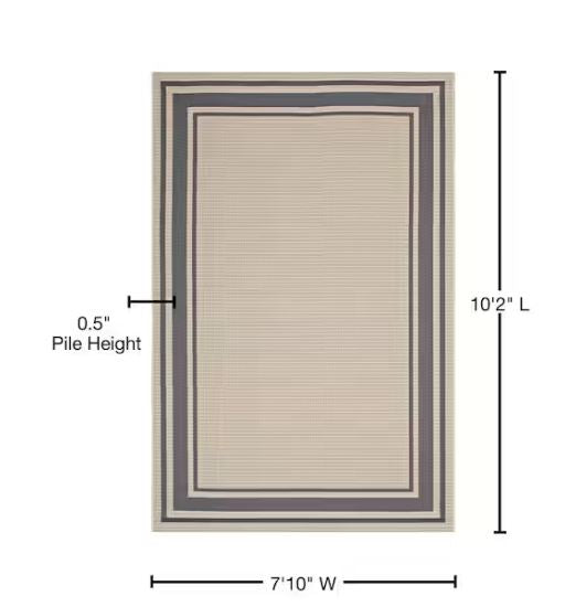 Rim Solid Border Borderline 8 ft. x 10 ft. Indoor and Outdoor Area Rug in Gray and Beige
