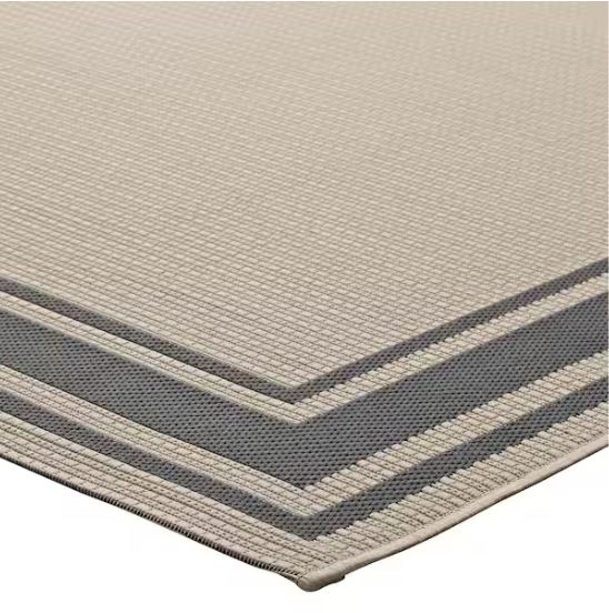 Rim Solid Border Borderline 8 ft. x 10 ft. Indoor and Outdoor Area Rug in Gray and Beige